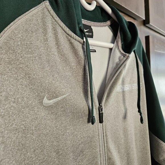 Nike Therma Fit Hoodie Mens L Michigan State Spartans Gray Green Raglan Sleeve - Picture 11 of 16